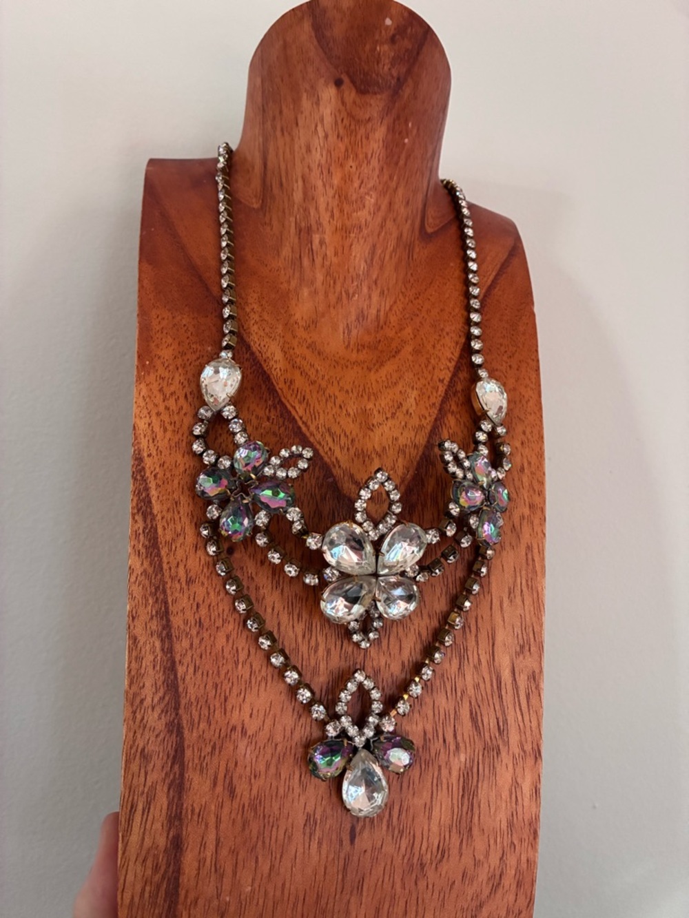 Antique Crystal Floral Multi-Strand Statement Necklace Husar D